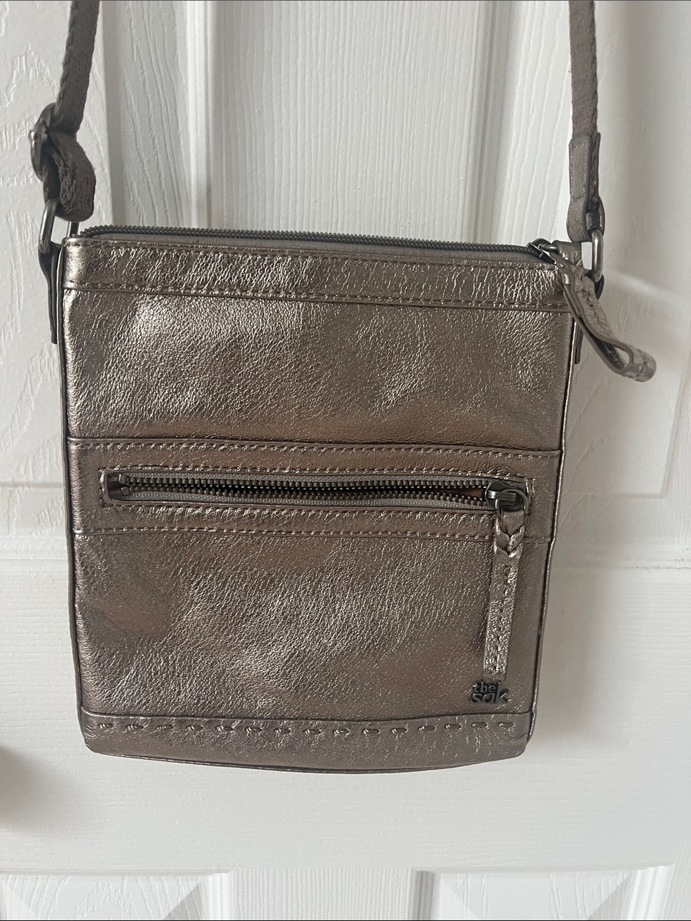 The Sak Metallic Silver Crossbody with Canvas Strap